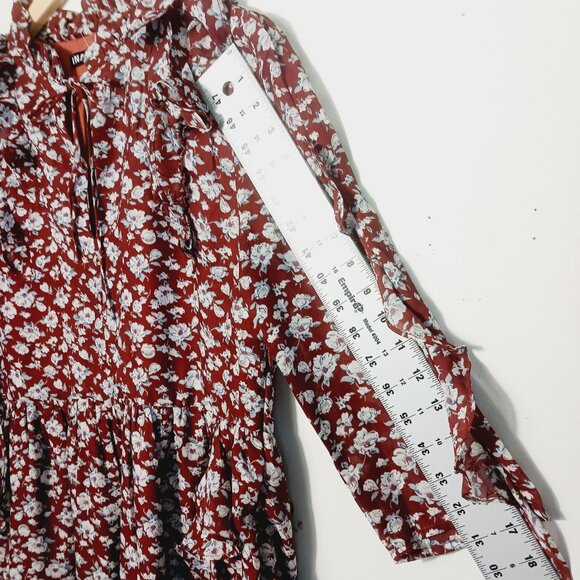 INA, NWT, Mini Dress, MED, Rust Floral Print Ruffle Accents 3/4 Sleeve Feminine - Picture 14 of 16